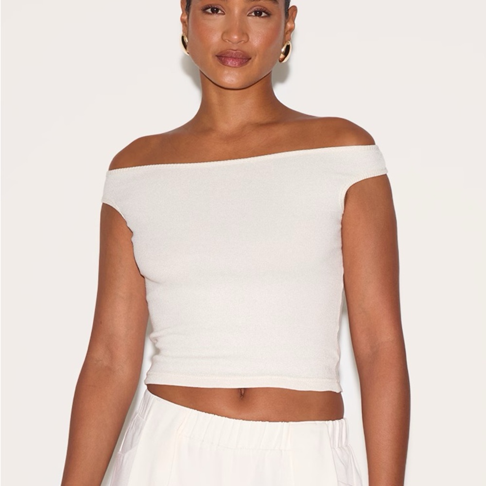 PLT STONE RIBBED BARDOT DETAIL VEST TOP